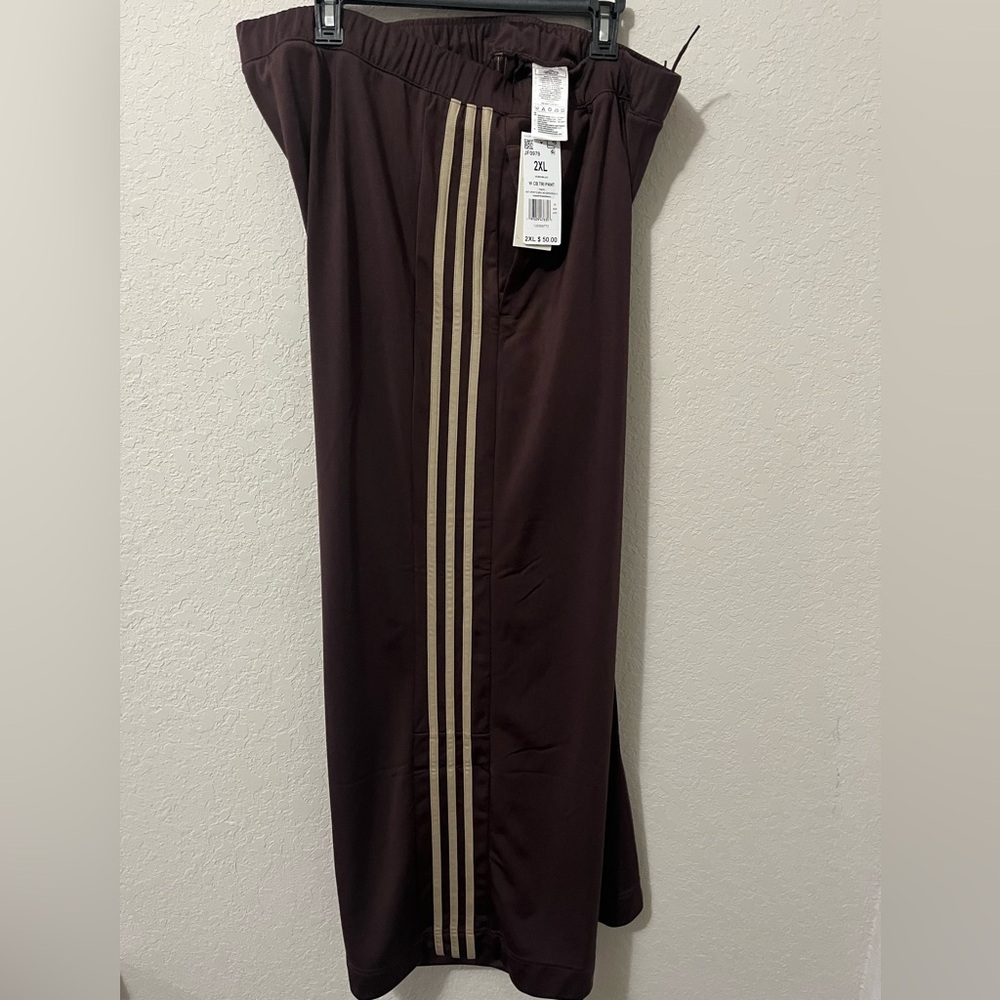 adidas Chocolate Track Pants with Beige Stripes